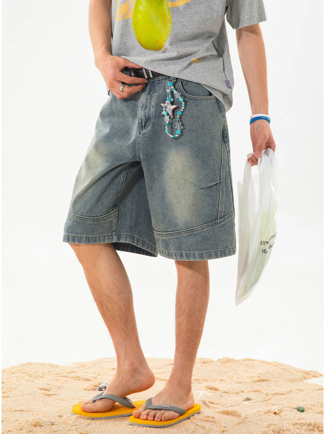 Retro American Waed Denim orts Men Summer Sle Pleated Loose Casual mid Waist Jeans Worn Look Five-Quarter Pants
Retro American Waed Denim orts Men Summer Sle Pleated Loose Casual mid Waist Jeans Worn Look Five-Quarter Pants