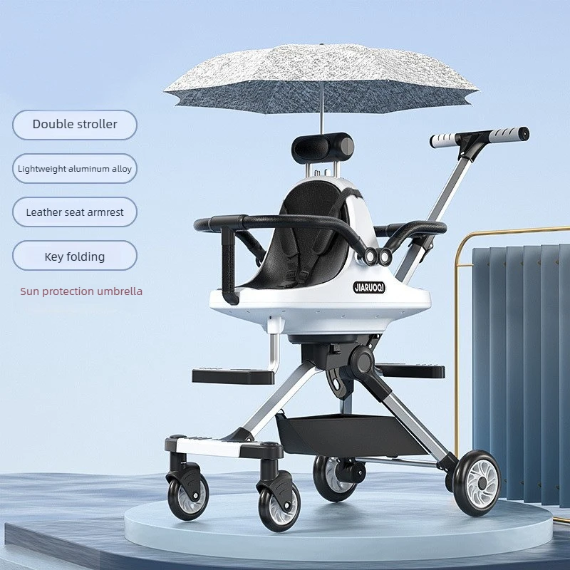 Twin Baby Stroller with Lightweight Aluminum Frame Leather Armrests Sunshade Canopy and One Click Folding Design
Twin Baby Stroller with Lightweight Aluminum Frame Leather Armrests Sunshade Canopy and One Click Folding Design