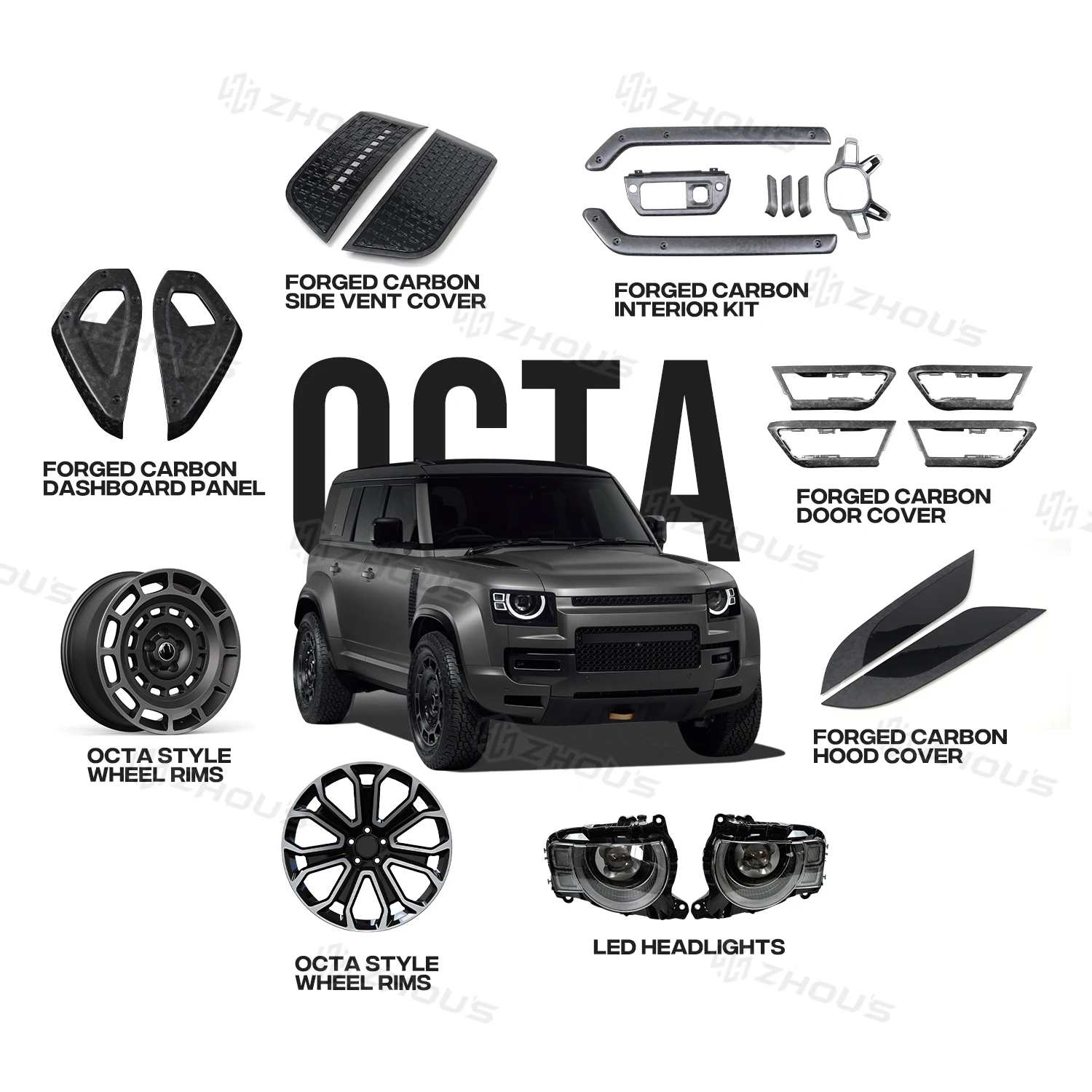 Zhous Design автомобильные аксессуары, боковая вентиляционная крышка капота, внедорожные колесные диски, комплект кузова из углеродного волокна для Landrover 2025 Defender Octa
Zhous Design автомобильные аксессуары, боковая вентиляционная крышка капота, внедорожные колесные диски, комплект кузова из углеродного волокна для Landrover 2025 Defender Octa
