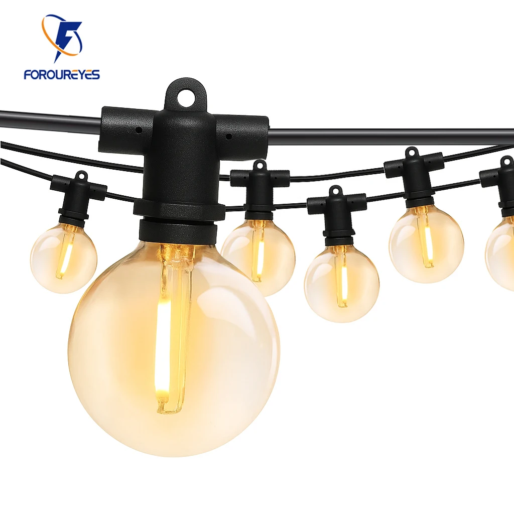 IP65 Waterproof Festoon String Lights 15m 25 G40 Warm White LED Bulbs Copper Wire Fairy Lights for Christmas Garden Decoration
IP65 Waterproof Festoon String Lights 15m 25 G40 Warm White LED Bulbs Copper Wire Fairy Lights for Christmas Garden Decoration