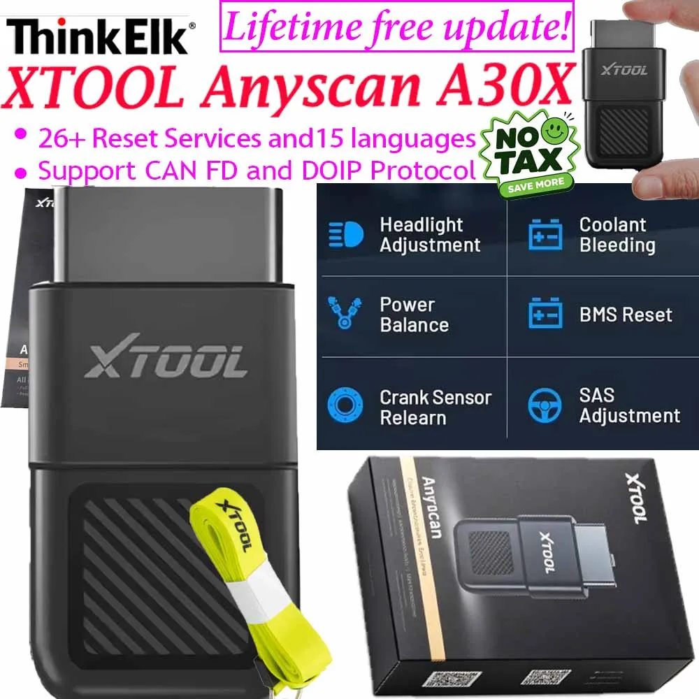 XTOOL Anyscan A30X Scan Tool Support CAN FD and DOIP reading & writing For FCA vehicle OBD2 Scanner Features 26+ Reset Services
XTOOL Anyscan A30X Scan Tool Support CAN FD and DOIP reading & writing For FCA vehicle OBD2 Scanner Features 26+ Reset Services