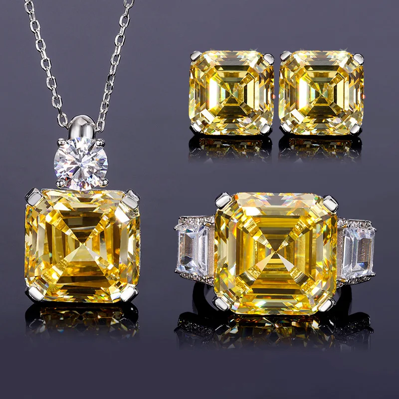 Jewelry S925 Silver High Carbon Diamond Asci Yellow Diamond Princess Square Pendant Set 15 * 15-10 * 10 Fashion Set
Jewelry S925 Silver High Carbon Diamond Asci Yellow Diamond Princess Square Pendant Set 15 * 15-10 * 10 Fashion Set