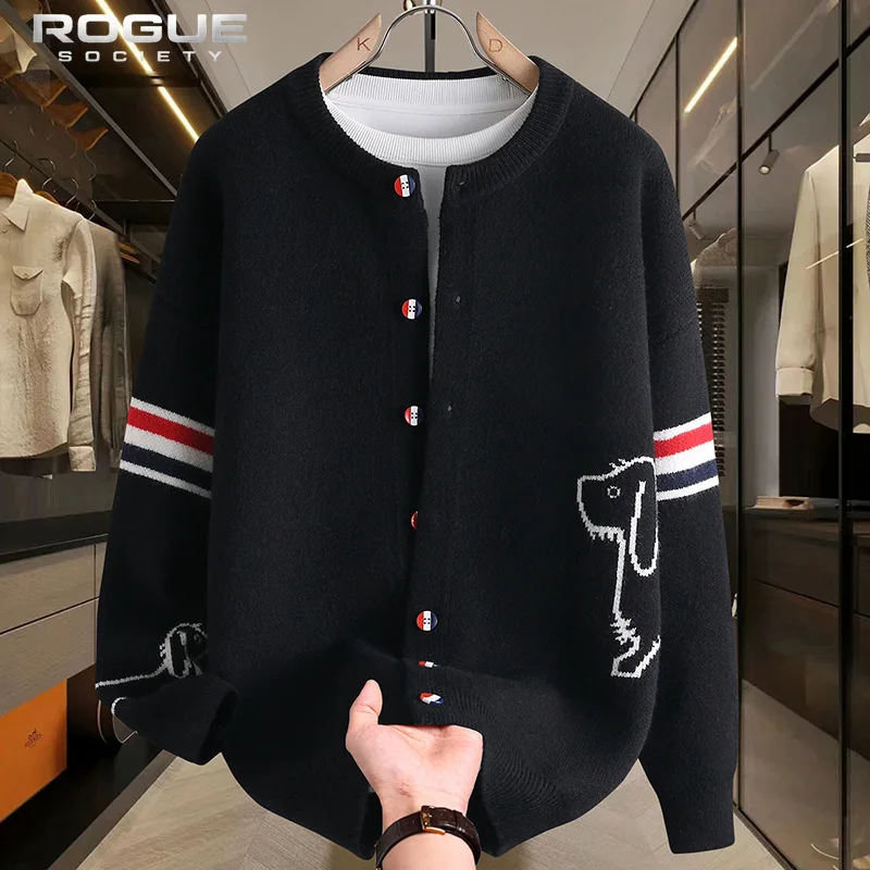 Vintage Knitted Cardigan Jacket Korean Striped Casual Sweater Men Summer Casual Harajuku Dog Embroidery Streetwear Tops Unisex
Vintage Knitted Cardigan Jacket Korean Striped Casual Sweater Men Summer Casual Harajuku Dog Embroidery Streetwear Tops Unisex