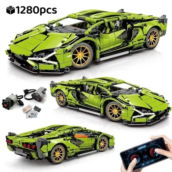 테크니컬 슈퍼 레이싱 자동차 모델 브릭, 1280PCs 모델 빌딩 블록, 도시 기계식 스피드 차량, 어린이 성인 소년 선물