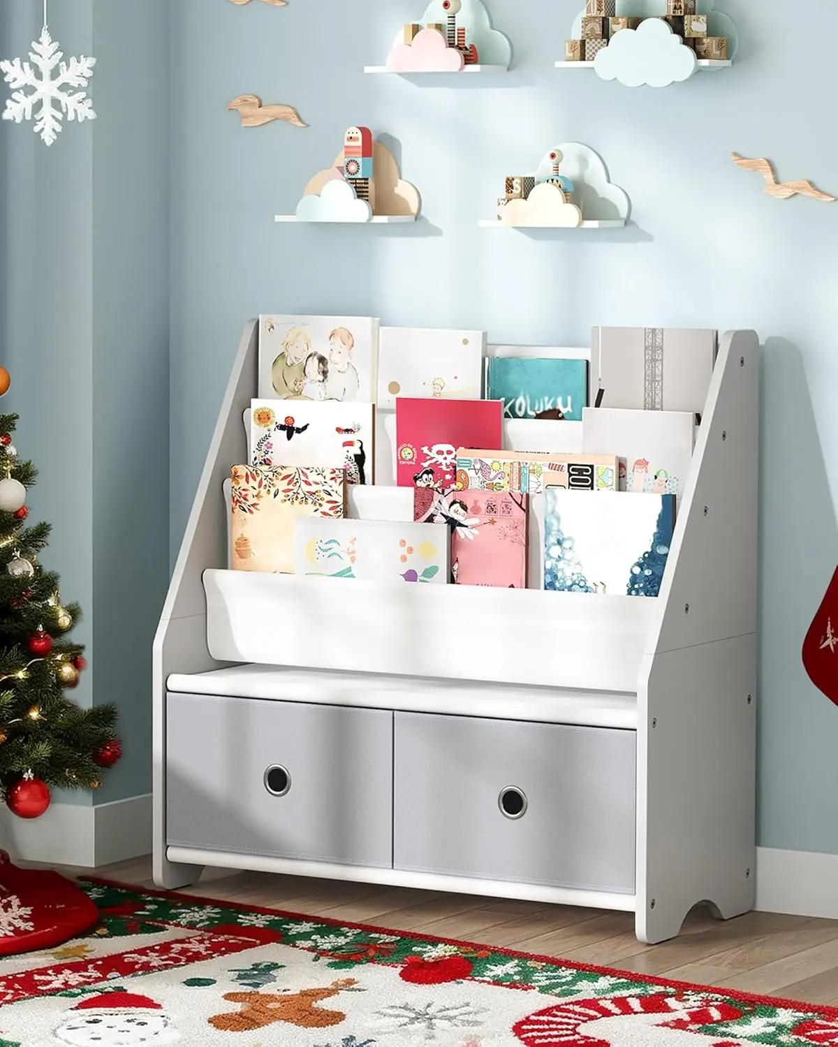 4-Tier Kids Bookshelf with Toy Storage, Large Capacity Book Rack for Nursery and Playroom in White and Gray
4-Tier Kids Bookshelf with Toy Storage, Large Capacity Book Rack for Nursery and Playroom in White and Gray