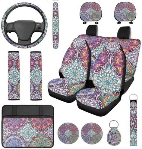 14-Piece Mandala Car Seat Cover Set with Steering Wheel & Accessories - Universal Fit for SUV/Truck
14-Piece Mandala Car Seat Cover Set with Steering Wheel & Accessories - Universal Fit for SUV/Truck