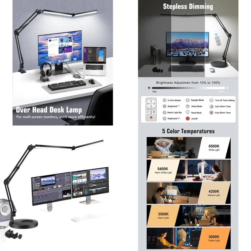 Регулируемая светодиодная настольная лампа 2-в-1 с зажимом и дистанционным управлением, регулируемая яркость для домашнего офиса, верстака и темной комнаты
Регулируемая светодиодная настольная лампа 2-в-1 с зажимом и дистанционным управлением, регулируемая яркость для домашнего офиса, верстака и темной комнаты
