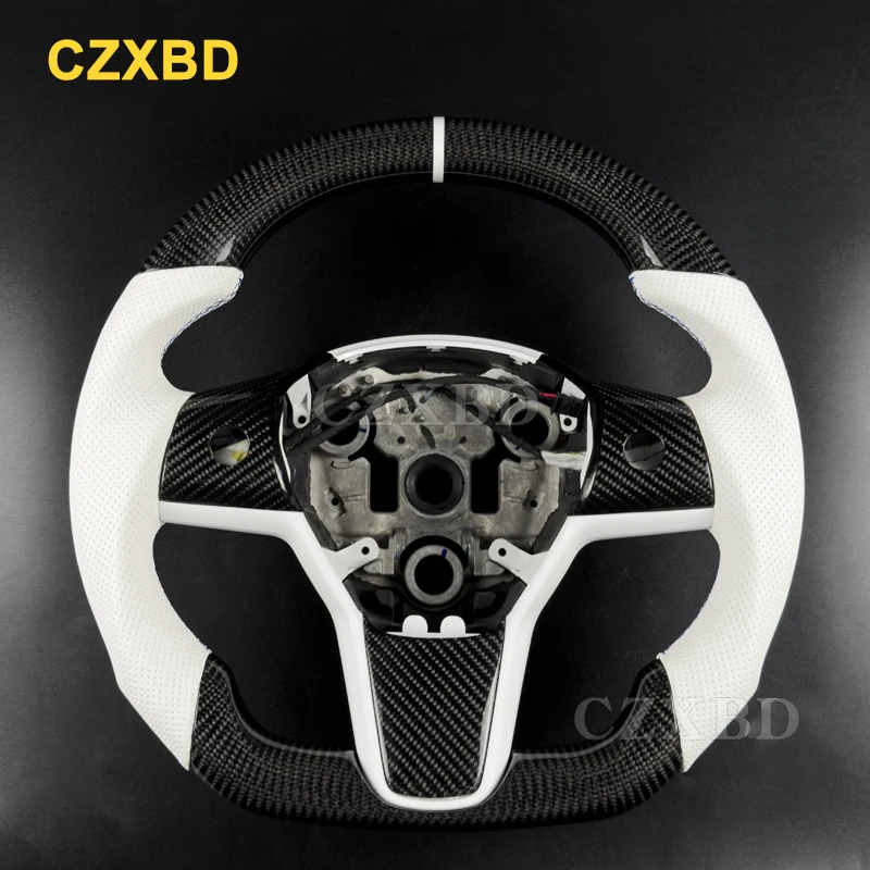 Fit For Tesla Model Y 2022 2023 2024 White Perforated Leather Real Carbon Fiber Steering Wheel Blue Sewing Line Customized
Fit For Tesla Model Y 2022 2023 2024 White Perforated Leather Real Carbon Fiber Steering Wheel Blue Sewing Line Customized