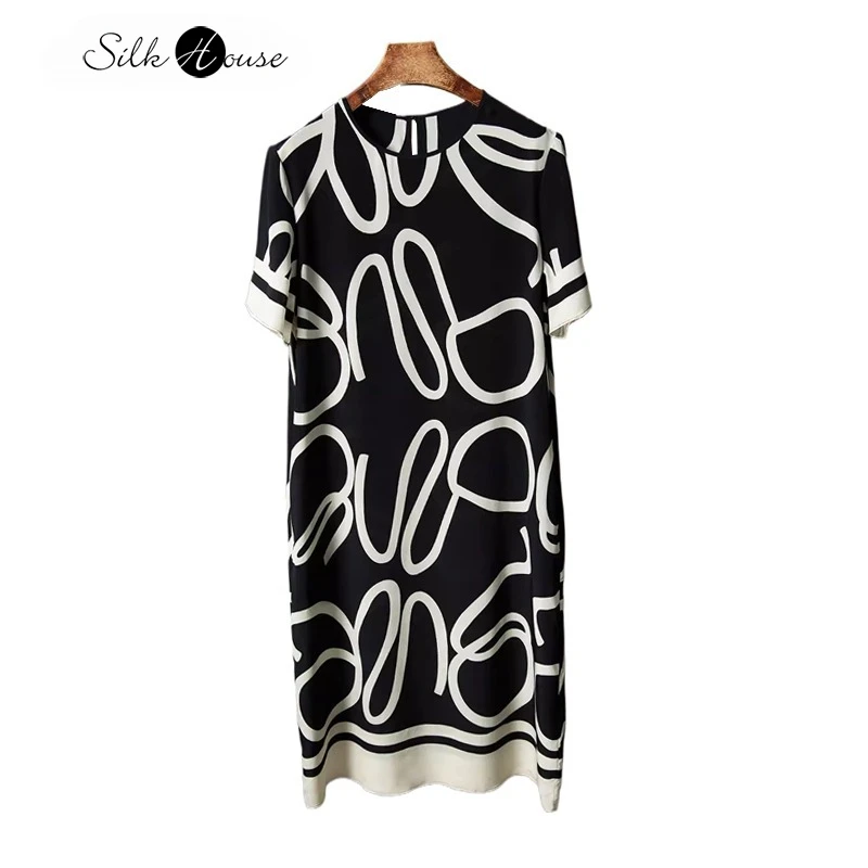 Women's Clothing 100% Natural Mulberry Silk Crepe De Chine Commuting Loose Round Neck Short Sleeved Black and White Print Dress
Women's Clothing 100% Natural Mulberry Silk Crepe De Chine Commuting Loose Round Neck Short Sleeved Black and White Print Dress
