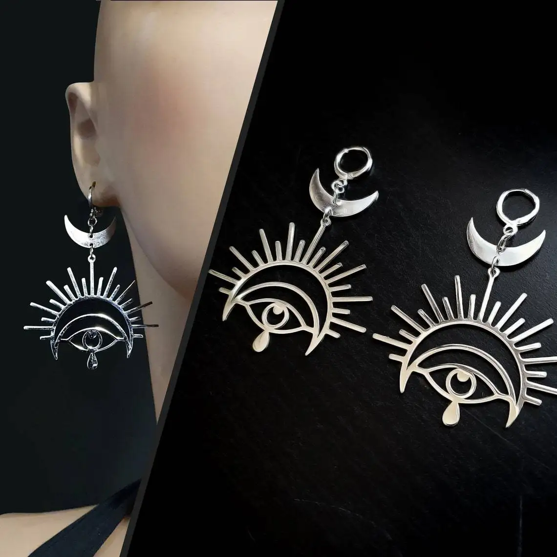 Silver Plated Moonphase Eye Charm Ear hook For Women Girl Fashion Gothic Jewelry Accessories Gift Evil Eye Pendant Earrings New
Silver Plated Moonphase Eye Charm Ear hook For Women Girl Fashion Gothic Jewelry Accessories Gift Evil Eye Pendant Earrings New