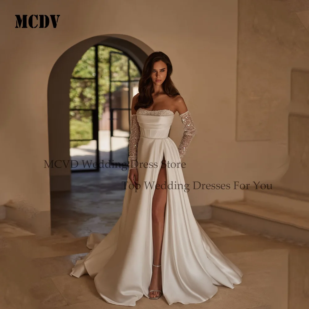 MCDV Strapless Sequined Wedding Dresses Detachable Sleeve A-Line Side Split Pleat Bride Gowns Luxury vestido de noiva Customized
MCDV Strapless Sequined Wedding Dresses Detachable Sleeve A-Line Side Split Pleat Bride Gowns Luxury vestido de noiva Customized