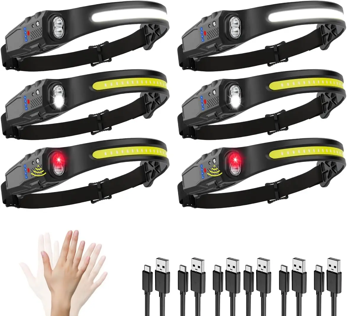 Набор из 6 перезаряжаемых светодиодных налобных фонарей с датчиком движения, 230 ° Широкий луч, 7 режимов работы для бега и кемпинга
Набор из 6 перезаряжаемых светодиодных налобных фонарей с датчиком движения, 230 ° Широкий луч, 7 режимов работы для бега и кемпинга