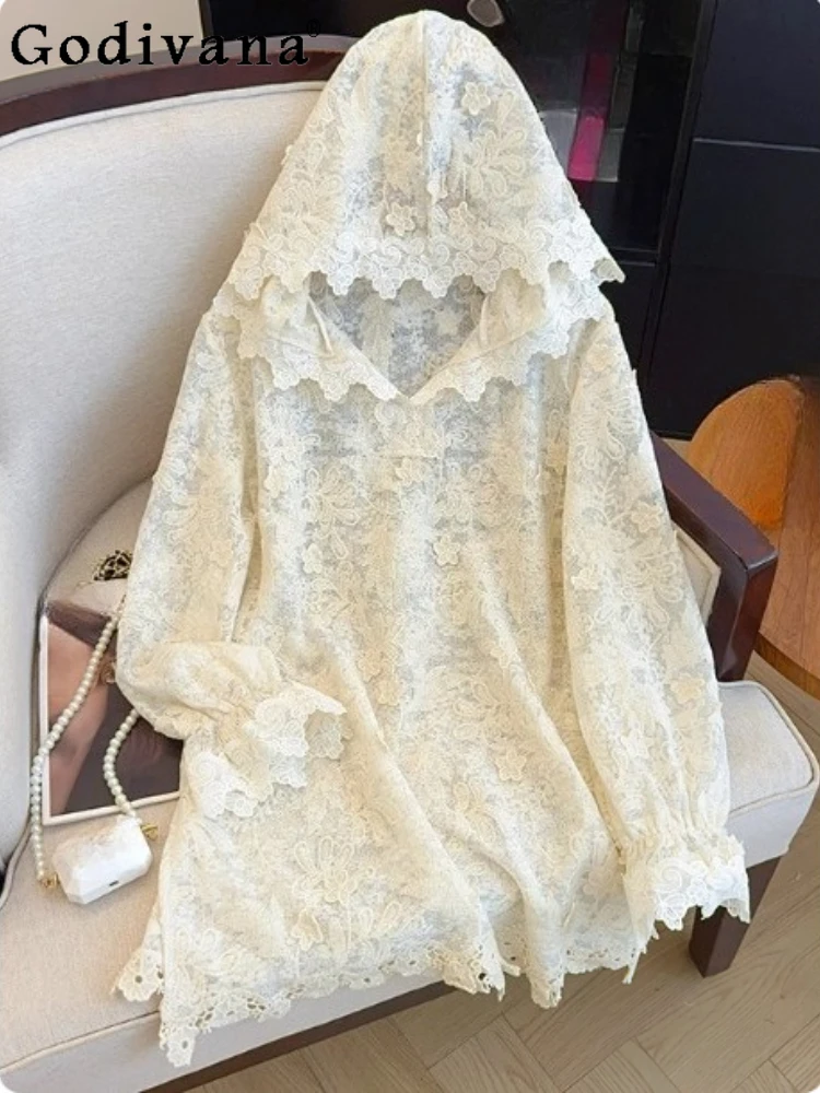 Women Spring Autumn Large Size Lace Hollow Hooded Long Sleeve Bottom Shirt Sexy Apricot Loose Medium Long Fashion Versatile Top
Women Spring Autumn Large Size Lace Hollow Hooded Long Sleeve Bottom Shirt Sexy Apricot Loose Medium Long Fashion Versatile Top