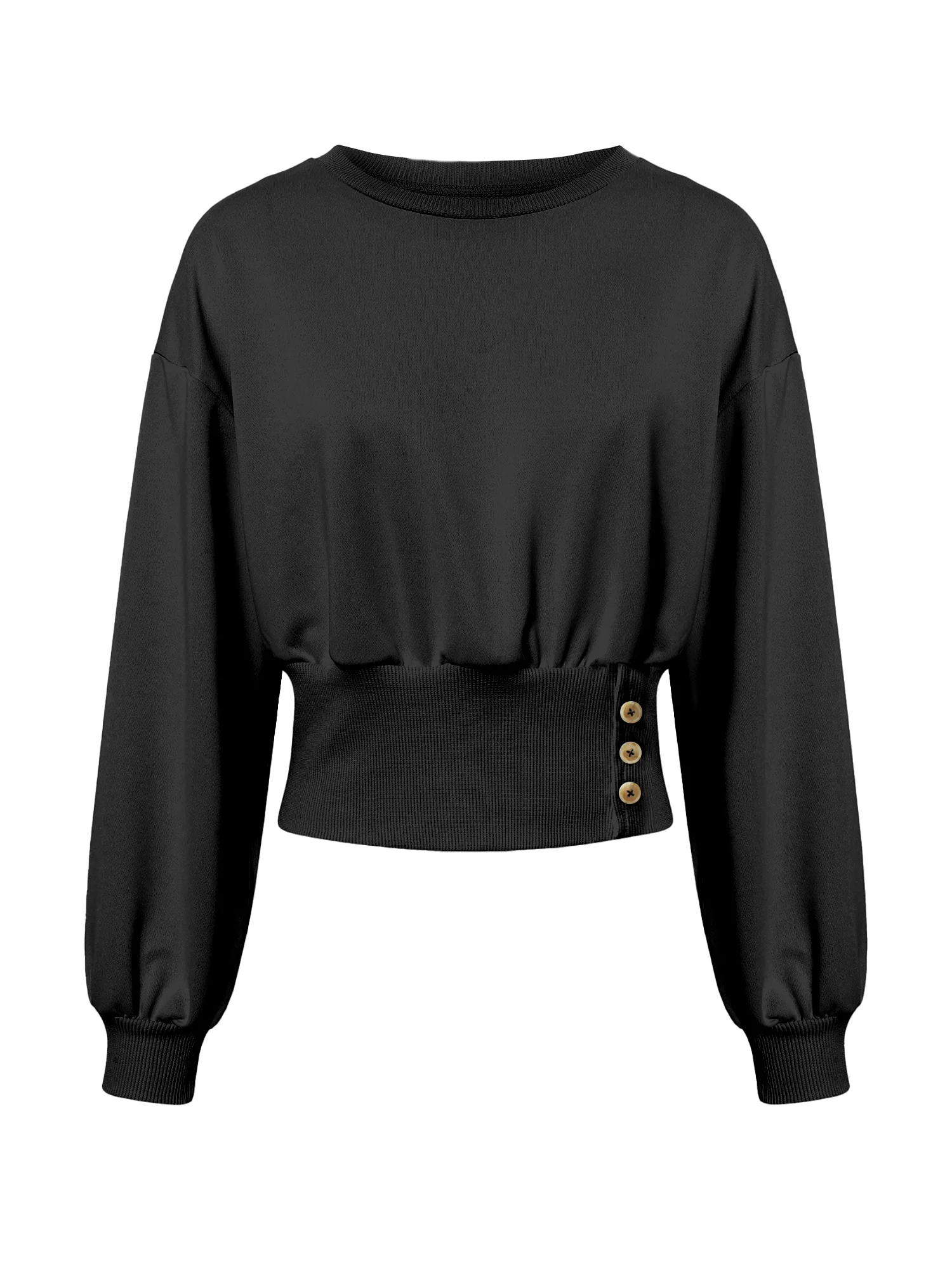 Women Casual Crew Neck Cropped Sweatshirt, Long Sleeve Ruched Waist Button Side Pullover Top, Solid Color Slim Fit Streetwear
Women Casual Crew Neck Cropped Sweatshirt, Long Sleeve Ruched Waist Button Side Pullover Top, Solid Color Slim Fit Streetwear