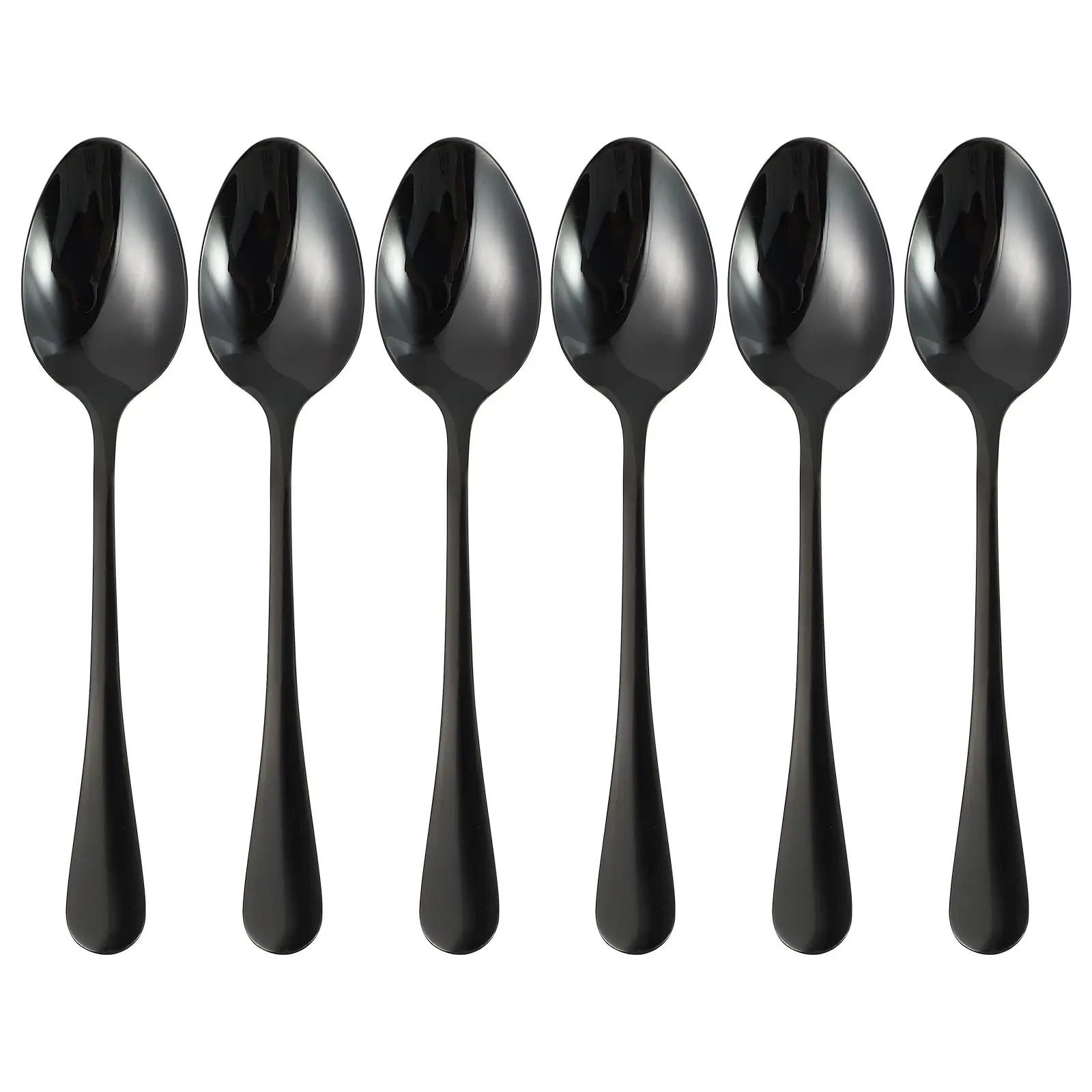 6 шт. столовые ложки из нержавеющей стали, черные простые ложки для детского питания, домашняя посуда, кофейная ложка, лед, чай, лимонад, мороженое, элегантный