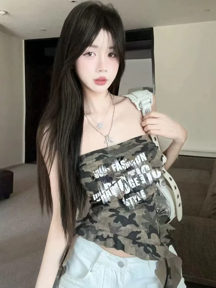 Spicy Camouflage Letter Print Tube Top Tank Irregular Hem Sash Slim Fit Outerwear Summer New Style Korean Style Short Length
Spicy Camouflage Letter Print Tube Top Tank Irregular Hem Sash Slim Fit Outerwear Summer New Style Korean Style Short Length