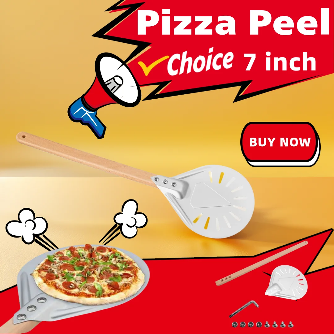 Pizza Turning small Pizza Peel Paddle Short round Tool Non Slip wooden Handle 7 inch Perforated Pizza Shovel Aluminum
Pizza Turning small Pizza Peel Paddle Short round Tool Non Slip wooden Handle 7 inch Perforated Pizza Shovel Aluminum
