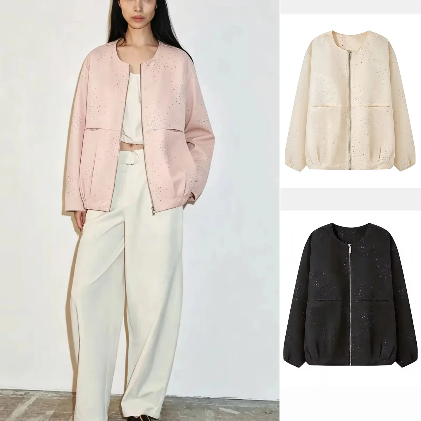 Spring Summer New Arrival Women's Commuter Style round Neck Long Sleeve Zipper Decorated Short Loose Jacket Outerwear
Spring Summer New Arrival Women's Commuter Style round Neck Long Sleeve Zipper Decorated Short Loose Jacket Outerwear
