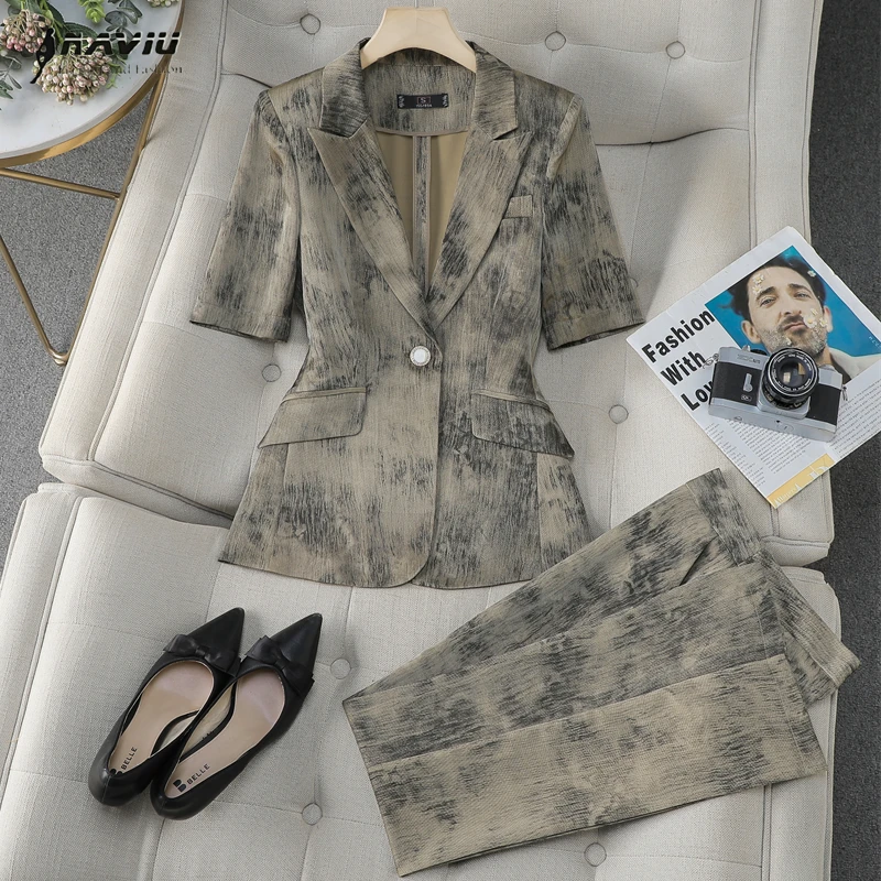 NAVIU Slim Fit 2-Piece Suits Set for Women Short Sleeve Blazer And Pants Office Casual Elegant Print Work wear
NAVIU Slim Fit 2-Piece Suits Set for Women Short Sleeve Blazer And Pants Office Casual Elegant Print Work wear
