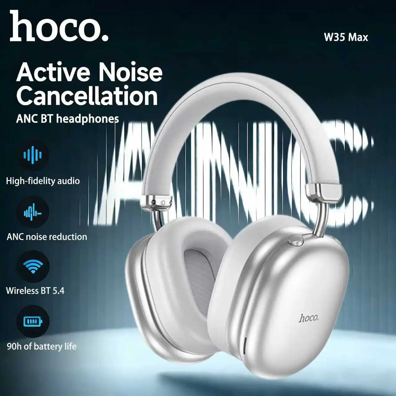 HOCO W35 Max ANC Noise Reduction Bluetooth Headphones Volume Control Over Ear Wireless Headsets 90H Use Time Earphones Universal
HOCO W35 Max ANC Noise Reduction Bluetooth Headphones Volume Control Over Ear Wireless Headsets 90H Use Time Earphones Universal