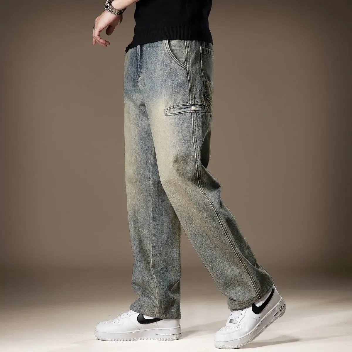 American Vintage High Street Jeans Men Solid Patchwork Button Pocket Fashion Casual Loose Cowboy Straight Pants XT345
American Vintage High Street Jeans Men Solid Patchwork Button Pocket Fashion Casual Loose Cowboy Straight Pants XT345
