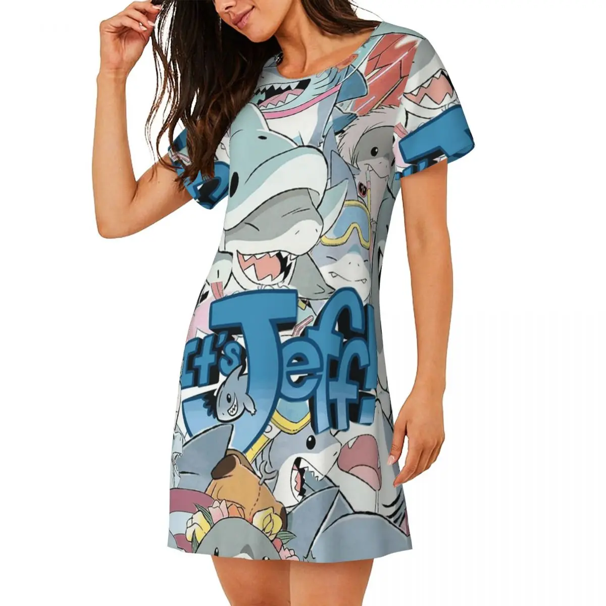 Custom Cute Jeff The Land Shark Cartoon Short Sleeves Nightdress For Sleeping Women Short Sleeve Nightgowns Soft Pajama Dress
Custom Cute Jeff The Land Shark Cartoon Short Sleeves Nightdress For Sleeping Women Short Sleeve Nightgowns Soft Pajama Dress
