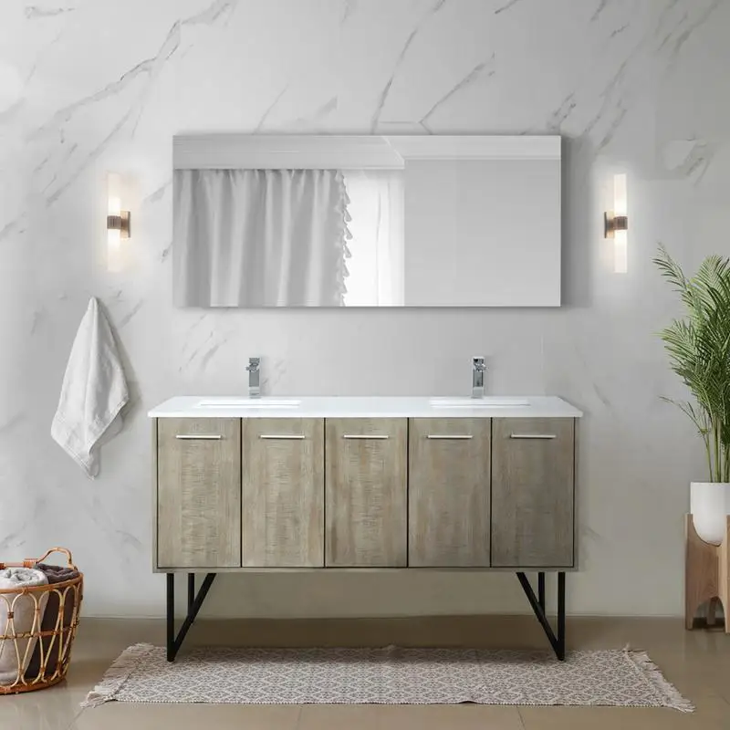 60" Rustic Acacia Double Bath Vanity with Cultured Marble Top & Chrome Faucet Set
60" Rustic Acacia Double Bath Vanity with Cultured Marble Top & Chrome Faucet Set