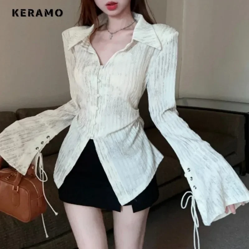 2025 Spring Hotsweet Style Coquette Turn-down Collar Long Sleeve Blouses Women's Casual Gyaru Fashion Striped Lace-up Shirts
2025 Spring Hotsweet Style Coquette Turn-down Collar Long Sleeve Blouses Women's Casual Gyaru Fashion Striped Lace-up Shirts