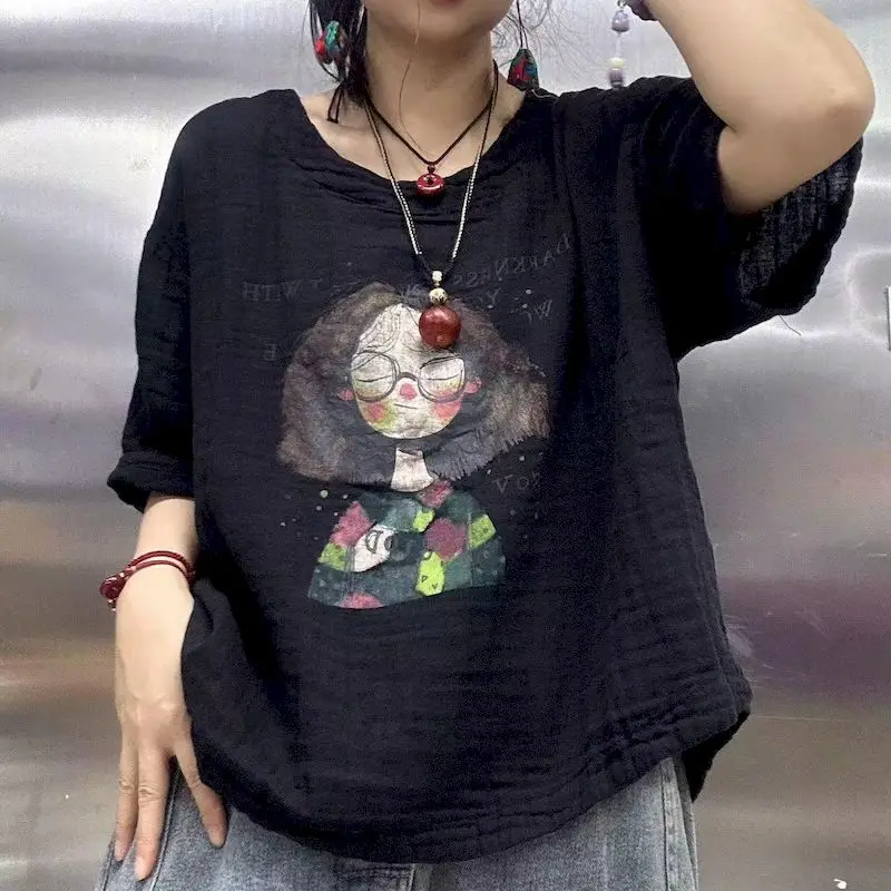 Short Sleeve T-shirts for Women Summer Trend Thin Personalized Cartoon Printed T Shirt Loose Casual Slimming Tops Cotton Tshirt
Short Sleeve T-shirts for Women Summer Trend Thin Personalized Cartoon Printed T Shirt Loose Casual Slimming Tops Cotton Tshirt
