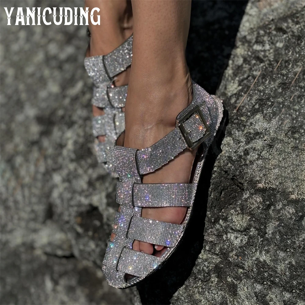 Full Rhinestone Flat Gladiators Silver Square Buckle Ankle Strap Sandals Comfortable Luxury Handmade Women Sandals Custom Colors
Full Rhinestone Flat Gladiators Silver Square Buckle Ankle Strap Sandals Comfortable Luxury Handmade Women Sandals Custom Colors