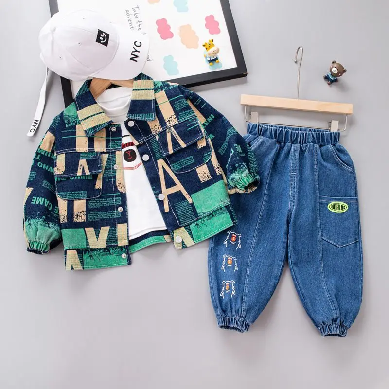 Boy's Autumn Suit Jeans Foreign Style Loose Boy Kids set New Children's Jacket T-shirt pants 3pcs Fashionable Cool Children's
Boy's Autumn Suit Jeans Foreign Style Loose Boy Kids set New Children's Jacket T-shirt pants 3pcs Fashionable Cool Children's