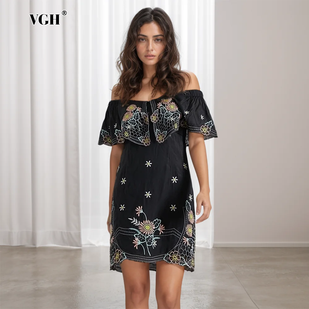 VGH Colorblock Patchwork Embroidery Dress For Women Slash Neck High Waist Short Sleeve Slim Mini Dresses 2022 Clothing New
VGH Colorblock Patchwork Embroidery Dress For Women Slash Neck High Waist Short Sleeve Slim Mini Dresses 2022 Clothing New