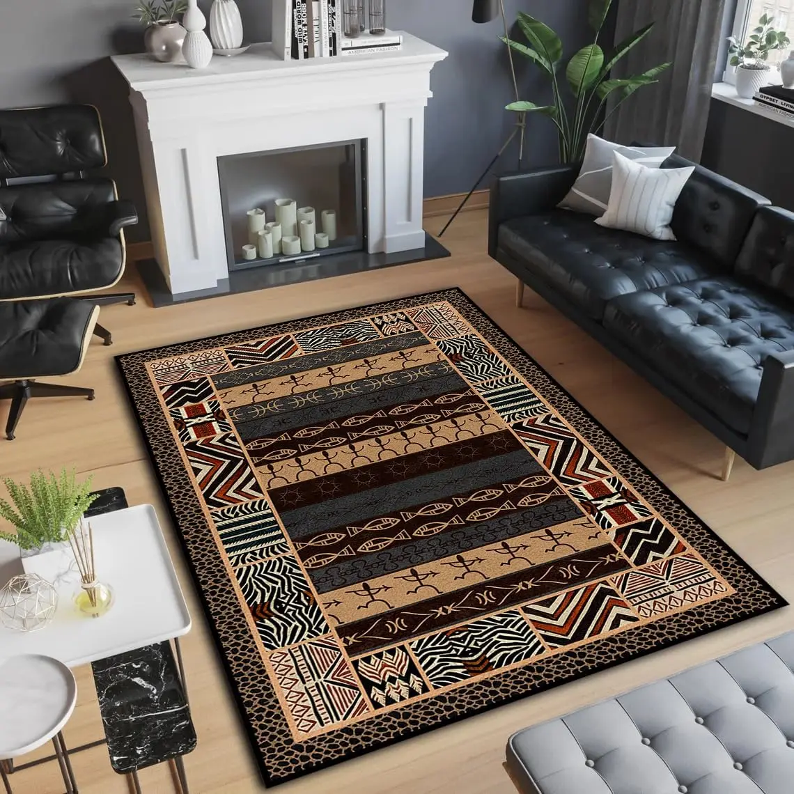 Modern Tribal Geometric Fish Rug, African Bohemian Non-Slip Floor Mat for Bedroom & Living Room, Bold Ethnic Home Decor Carpet
Modern Tribal Geometric Fish Rug, African Bohemian Non-Slip Floor Mat for Bedroom & Living Room, Bold Ethnic Home Decor Carpet