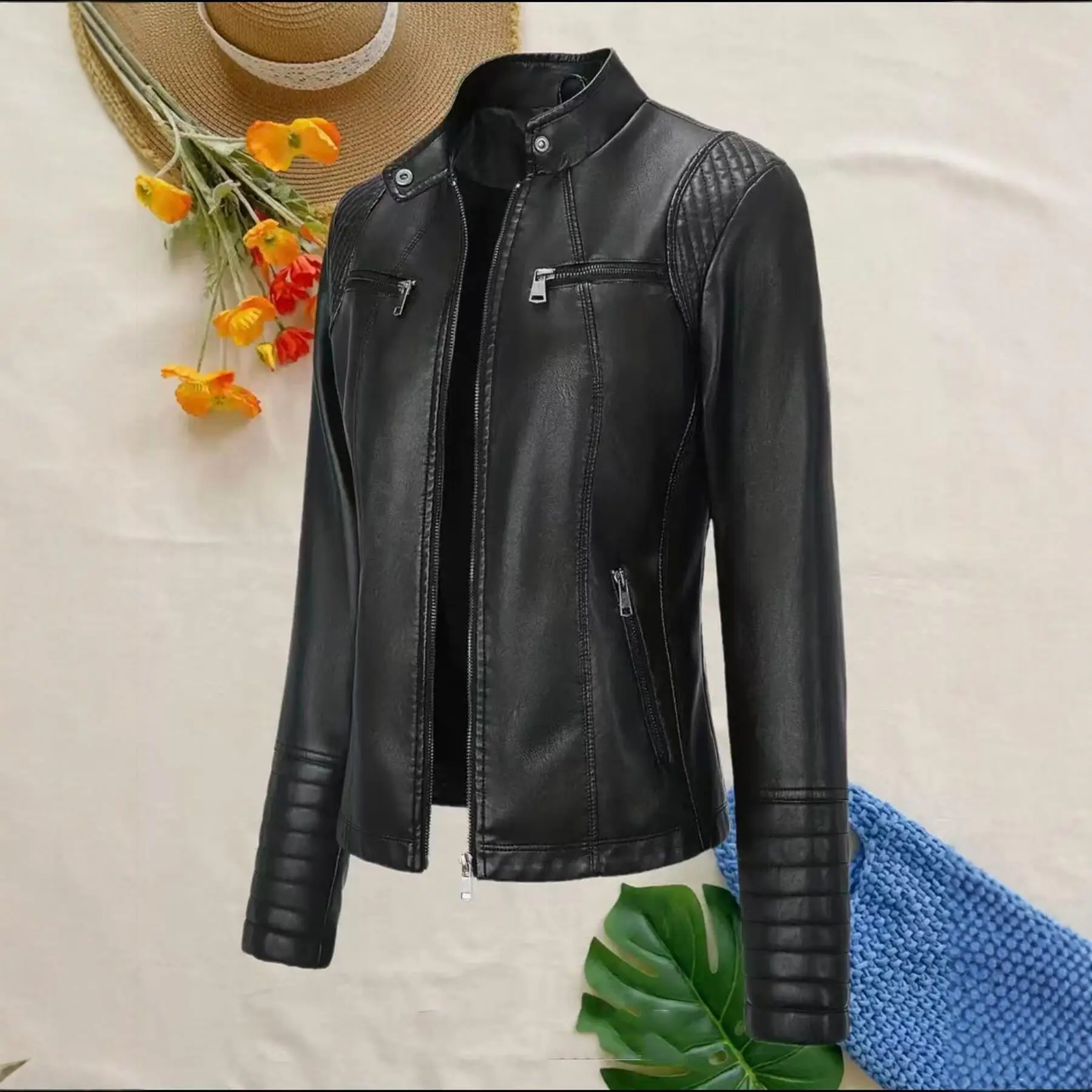 Fashionable Short PU Leather Jacket Women's Motorcycle Style Slim Fit Stand Collar Spring Autumn Outerwear Elegant Versatile
Fashionable Short PU Leather Jacket Women's Motorcycle Style Slim Fit Stand Collar Spring Autumn Outerwear Elegant Versatile