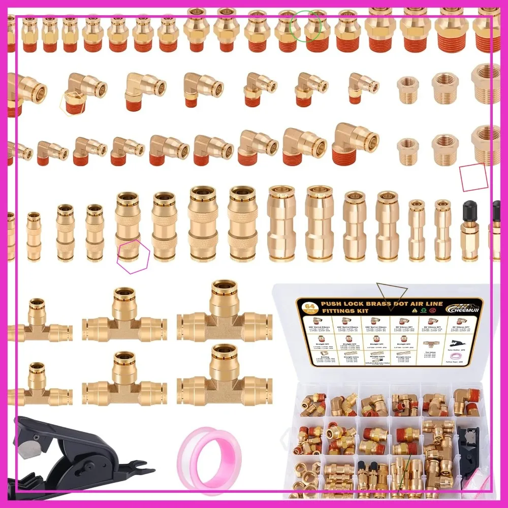 64 Pcs Brass DOT Air Line Fittings Kit Push Lock & Quick Connect NPT Thread for Pneumatic Tubing
64 Pcs Brass DOT Air Line Fittings Kit Push Lock & Quick Connect NPT Thread for Pneumatic Tubing