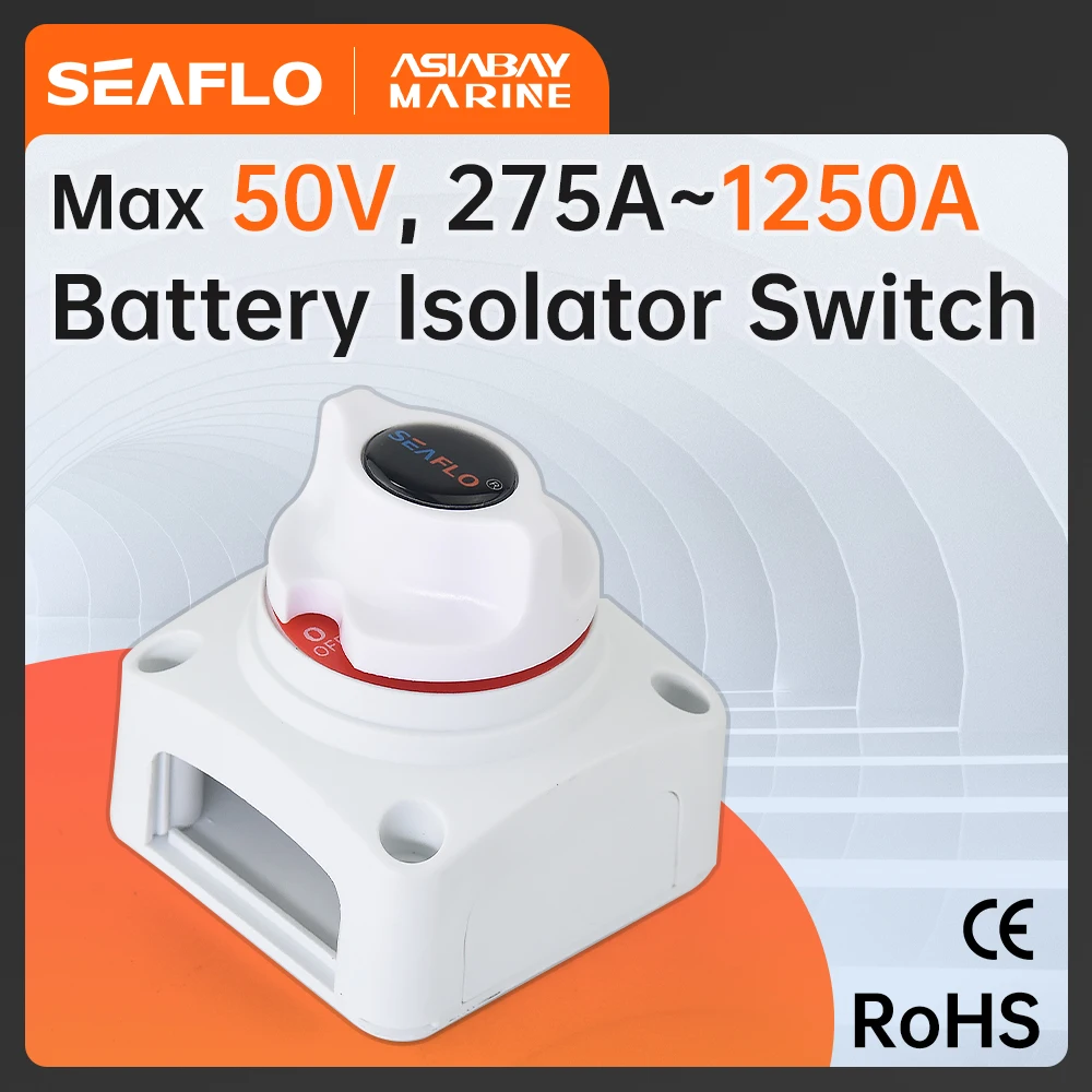 SEAFLO 2 Position Heavy Duty Marine Battery Isolator Switch, 275A Continuous, 450A Intermittent, 1250A cranking,8~50V
SEAFLO 2 Position Heavy Duty Marine Battery Isolator Switch, 275A Continuous, 450A Intermittent, 1250A cranking,8~50V