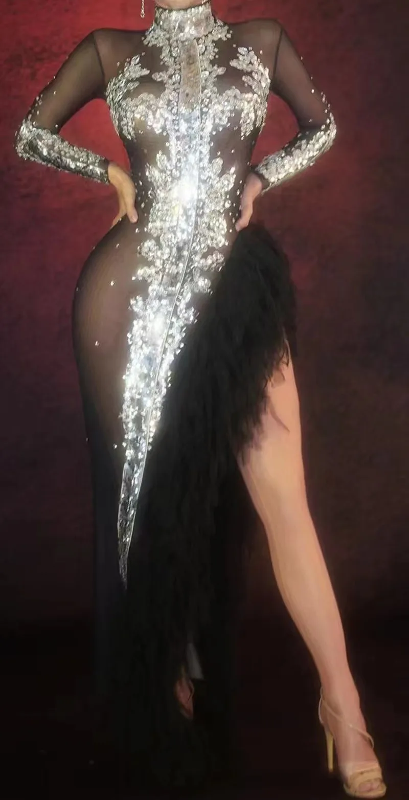 Prom Evening Women Black Dress Feathers Attractive Skinny Wedding Engagement Formal Dresses Singer Host Stage Catwalk Costume
Prom Evening Women Black Dress Feathers Attractive Skinny Wedding Engagement Formal Dresses Singer Host Stage Catwalk Costume