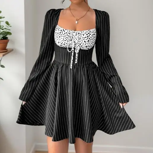 Women's Dress 2025 New Elegant and Dignified Long Sleeved Contrasting Dress Patchwork Autumn Striped Dress for Women
Women's Dress 2025 New Elegant and Dignified Long Sleeved Contrasting Dress Patchwork Autumn Striped Dress for Women