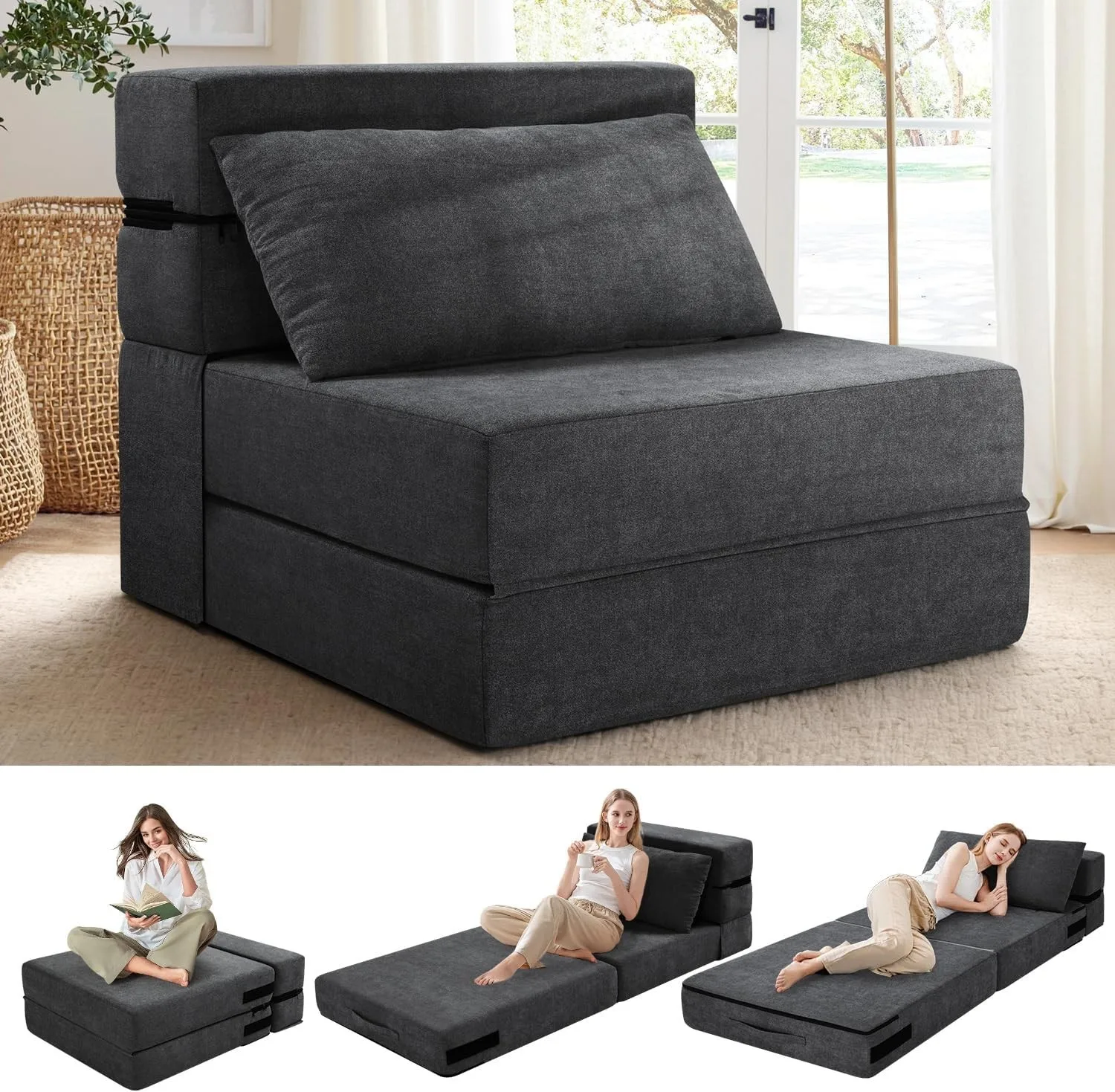 Foldable sofa bed - 3-in-1 adjustable sofa bed with pillow and backrest support - new product
Foldable sofa bed - 3-in-1 adjustable sofa bed with pillow and backrest support - new product