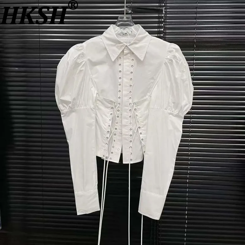 HKSH Spring Autumn New Women Shirt Turn-down Collar Bandage Design Lantern Sleeve Solid Color Trendy Casual Short Blouse HK12057
HKSH Spring Autumn New Women Shirt Turn-down Collar Bandage Design Lantern Sleeve Solid Color Trendy Casual Short Blouse HK12057
