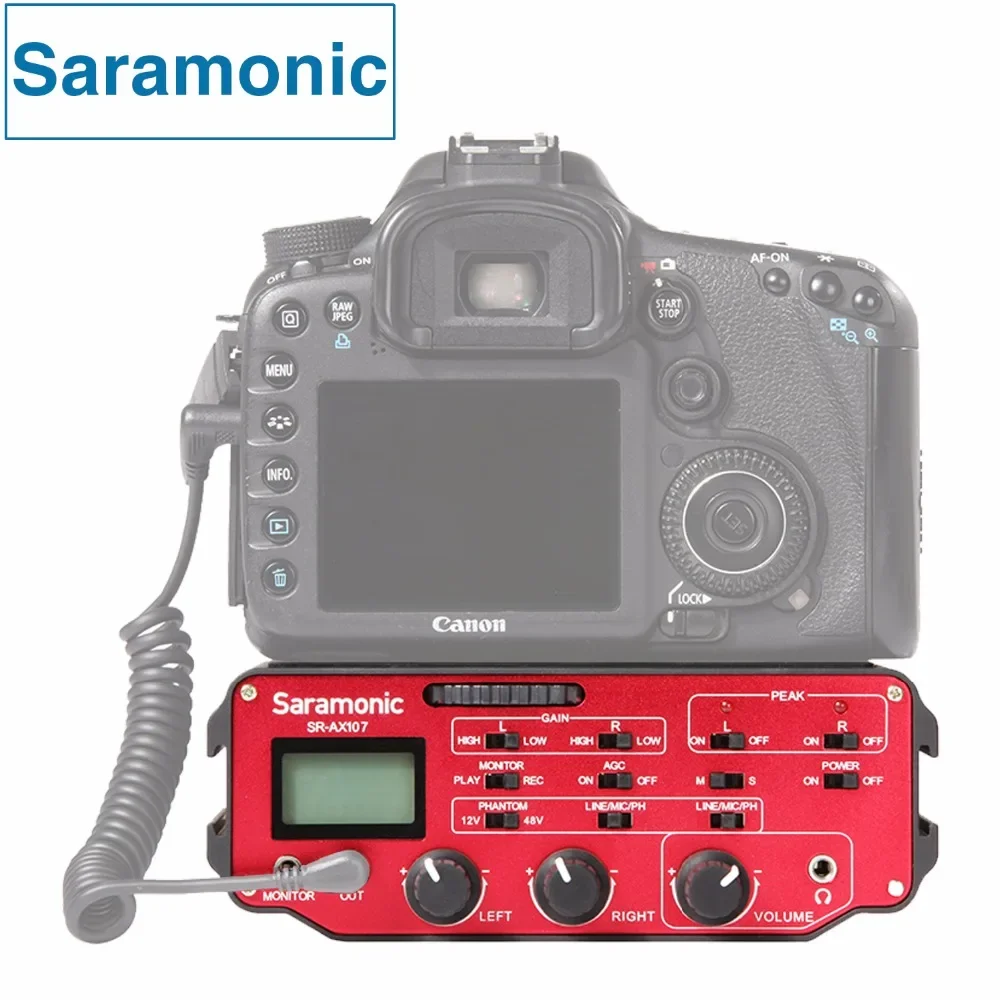 Saramonic SR-AX107 XLR Microphone Audio Mixer Adapter Preamplifiers Phantom Power for DSLR Camcorders
Saramonic SR-AX107 XLR Microphone Audio Mixer Adapter Preamplifiers Phantom Power for DSLR Camcorders