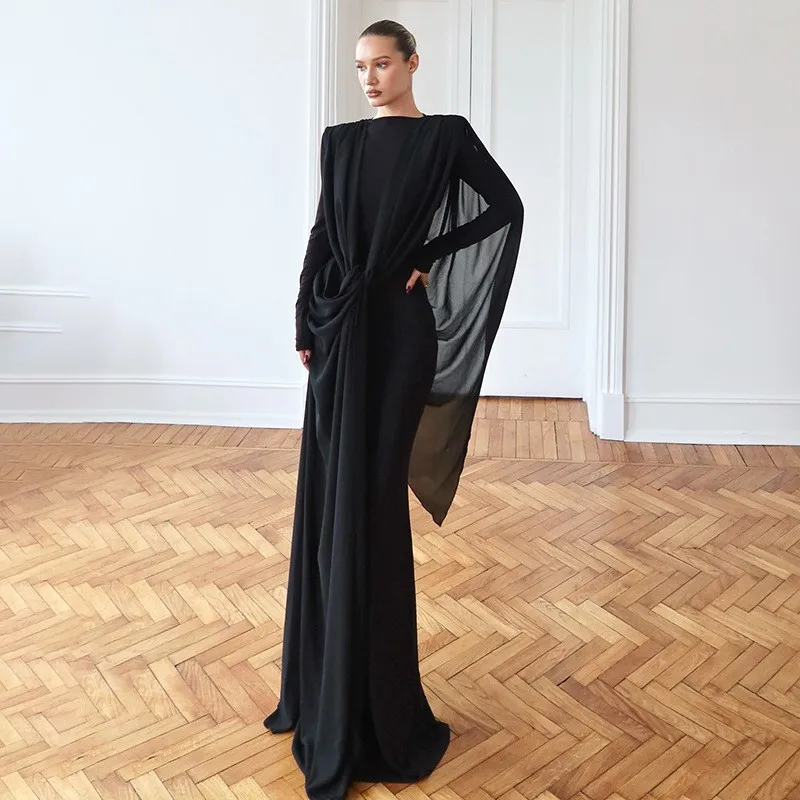 Evening Dress Black Off Shoulder Long Sleeve Party Dresses White Asymmetrical Hem Maxi Dress Knot Front Slim Fit For Woman
Evening Dress Black Off Shoulder Long Sleeve Party Dresses White Asymmetrical Hem Maxi Dress Knot Front Slim Fit For Woman