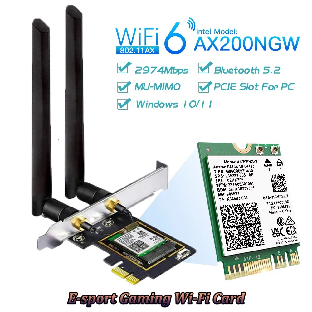 3000 Мбит/с Bluetooth 5,2 WiFi 6 PCIe беспроводной адаптер AX200 Wifi карта двухдиапазонный 2,4G/5 ГГц 802.11ax/ac для настольного ПК
3000 Мбит/с Bluetooth 5,2 WiFi 6 PCIe беспроводной адаптер AX200 Wifi карта двухдиапазонный 2,4G/5 ГГц 802.11ax/ac для настольного ПК