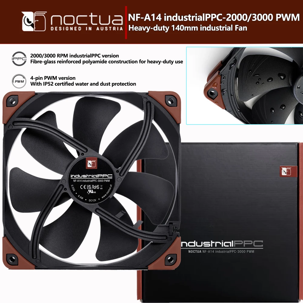 Noctua NF-A14 IndustrialPPC-2000/3000 ШИМ 140x25 мм Конструкция из полиамида армированного волокном для тяжелых условий эксплуатации Сертифицированная IP52
Noctua NF-A14 IndustrialPPC-2000/3000 ШИМ 140x25 мм Конструкция из полиамида армированного волокном для тяжелых условий эксплуатации Сертифицированная IP52
