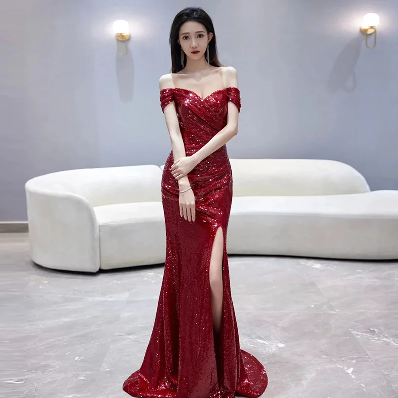 Women Mermaid Evening Maxi Dresses 2025 New Elegant Off-Shoulder Sequin Split Formal Prom Dresses For Celebrity Party Customized
Women Mermaid Evening Maxi Dresses 2025 New Elegant Off-Shoulder Sequin Split Formal Prom Dresses For Celebrity Party Customized