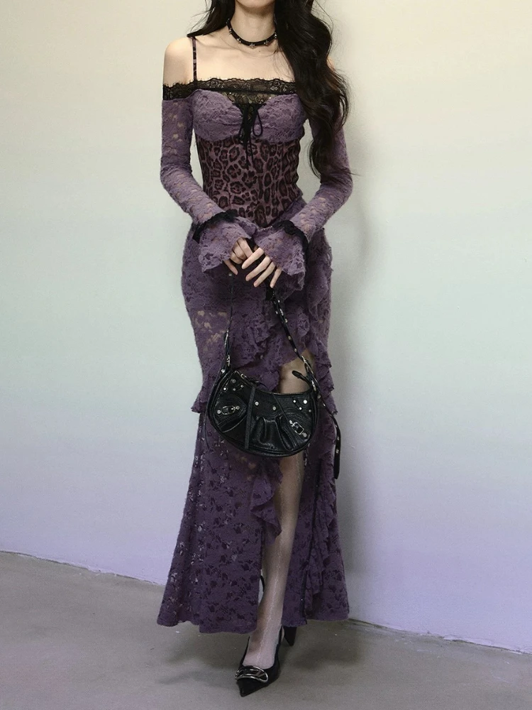 French Elegant Sexy Purple Dress Women Off Shoulder Long Sleeve Sweet Long Dress Female Fashion Ruffles Lace Slim Party Dresses
French Elegant Sexy Purple Dress Women Off Shoulder Long Sleeve Sweet Long Dress Female Fashion Ruffles Lace Slim Party Dresses
