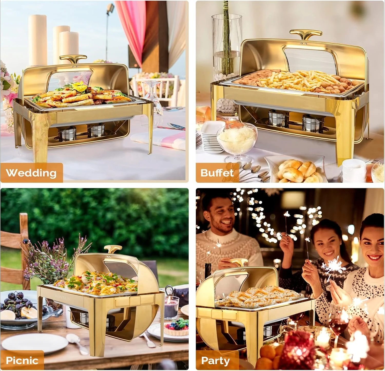 9QT 3 Pack Roll Top Chafing Dish Buffet Set, Rectangular NSF Stainless Steel Buffet Warmer Chafers with Thick Frame
9QT 3 Pack Roll Top Chafing Dish Buffet Set, Rectangular NSF Stainless Steel Buffet Warmer Chafers with Thick Frame