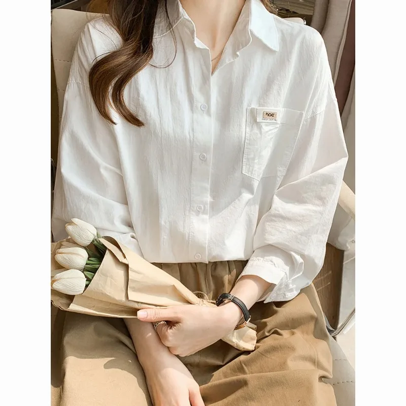 Women Casual Cotton White Button Down Shirt Loose Long Sleeve Blouse With Pocket Tag
Women Casual Cotton White Button Down Shirt Loose Long Sleeve Blouse With Pocket Tag
