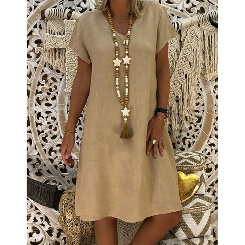 Fashion Elegant Cotton Linen Dress Summer Woman Solid Short Sleeve Loose Dress Woman Temperament Holiday Beach Dresses Vestido
Fashion Elegant Cotton Linen Dress Summer Woman Solid Short Sleeve Loose Dress Woman Temperament Holiday Beach Dresses Vestido