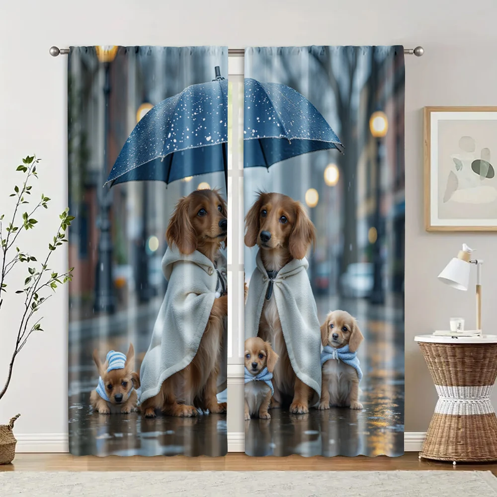2 pcs, filtering curtains (excluding rods, non-movable, without batteries) Dachshund Family in Rain for use in bedrooms and
2 pcs, filtering curtains (excluding rods, non-movable, without batteries) Dachshund Family in Rain for use in bedrooms and